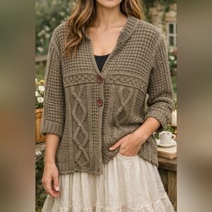 Berretti Made in Italy Chunky Cable Knit Cardigan – Taupe – Wool
